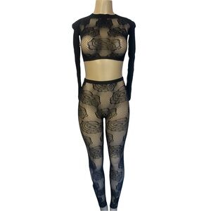 Chic Black Lace Long Sleeve Set